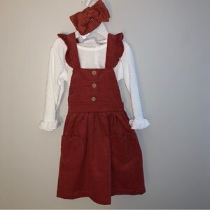 Blueberi boulevard Corduroy Pinafore Dress with White Top and Bow 24M